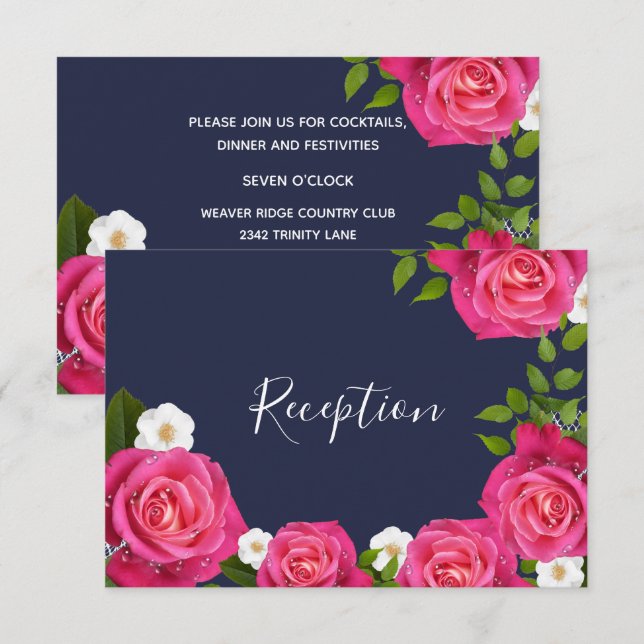 Invitación Boda de rosa y azul medianoche - Recepción (Anverso / Reverso)