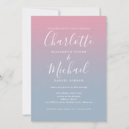 Invitación Boda de Rosa y Azul Polvoriento Ombre Todo en Uno
