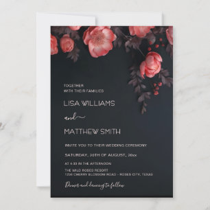 Invitación Boda de Rosas 3D Elegantes y Oscuras