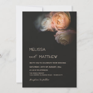 Invitación Boda de Rosas Albaricoque con Rubor Oscuro y Malhu