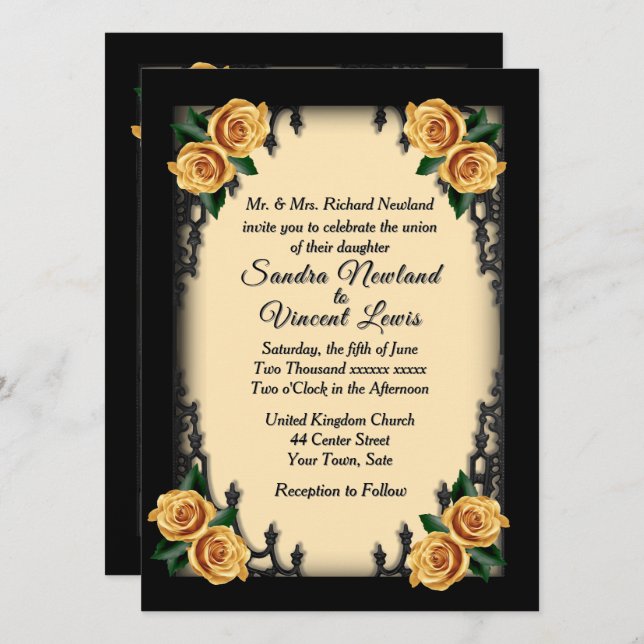 Invitación Boda de Rosas Amarillas del cuarto de Francia (Anverso / Reverso)