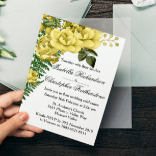 Invitación Boda de rosas amarillas y helechos