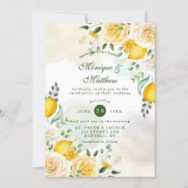 Invitación Boda de rosas amarillas y lemas suaves