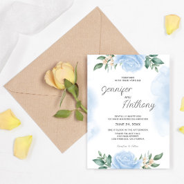 Invitación Boda de Rosas azul acuarela