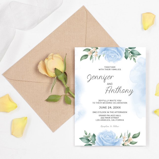 Invitación Boda de Rosas azul acuarela (Subido por el creador)