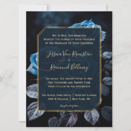 Invitación Boda de Rosas Azul Borgoña