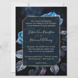Invitación Boda de Rosas Azul Borgoña