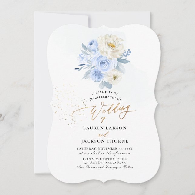 Invitación Boda de Rosas azul fuerte de ArtsApp H2 (Anverso)
