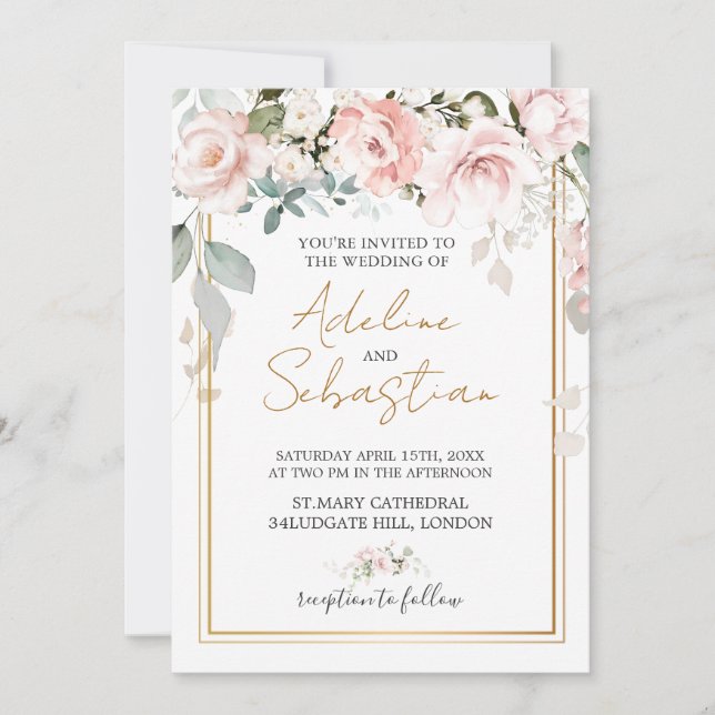 Invitación Boda de rosas blancas (Anverso)