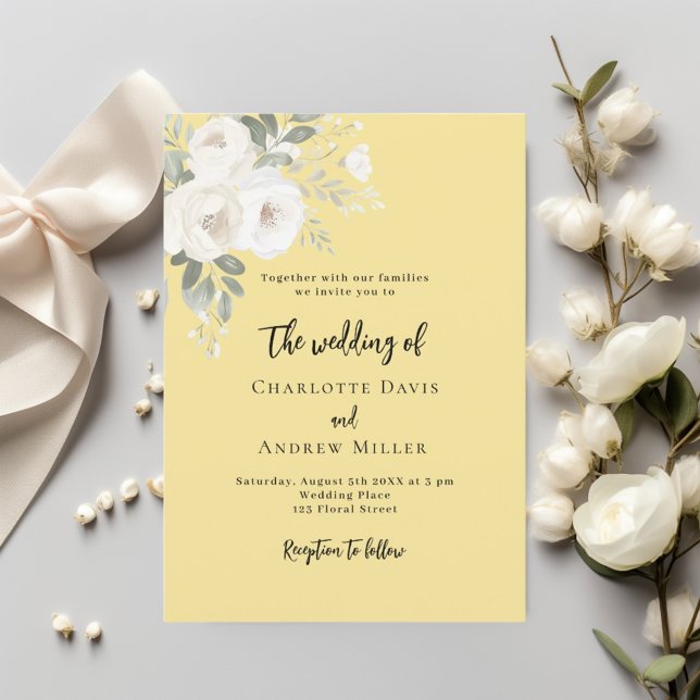 Invitación Boda de rosas blancas de color amarillo crema (Subido por el creador)