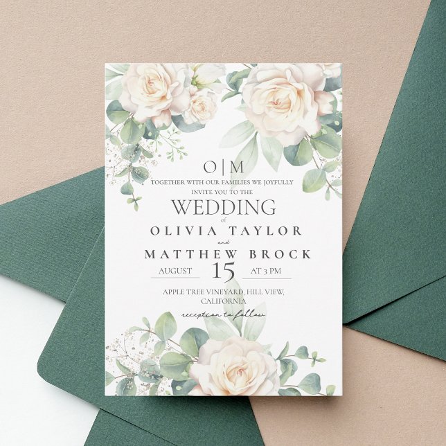 Invitación Boda de Rosas Blancas Elegantes y Suaves (Subido por el creador)
