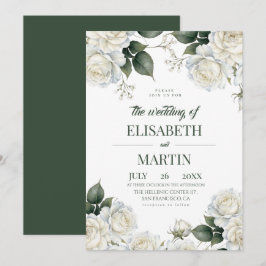Invitación Boda de rosas blancas florales modernas elegantes
