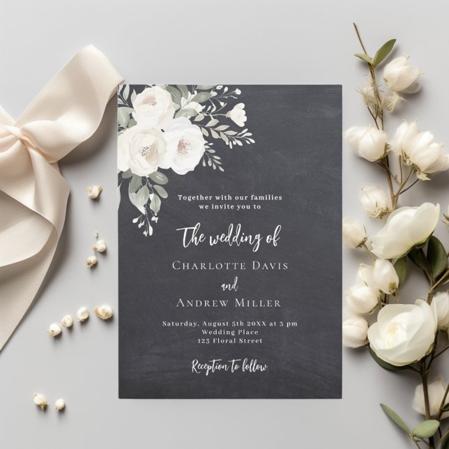 Invitación Boda de rosas blancas grises de cartón (Subido por el creador)