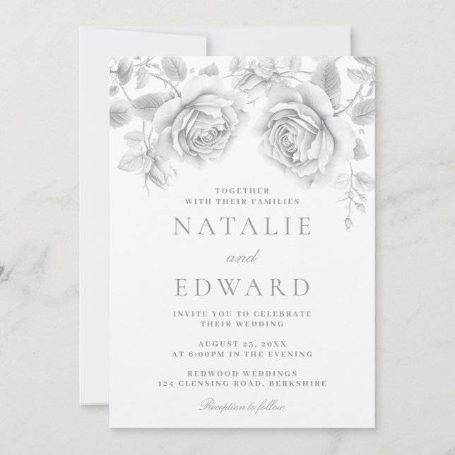 Invitación Boda de rosas blancas vintage (Anverso)