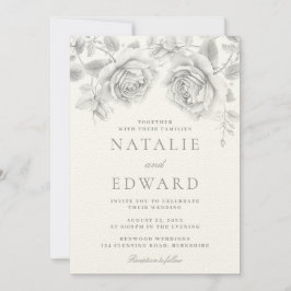 Invitación Boda de rosas blancas vintage