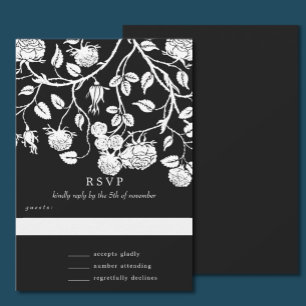 Invitación Boda de rosas blancas y negras elegantes