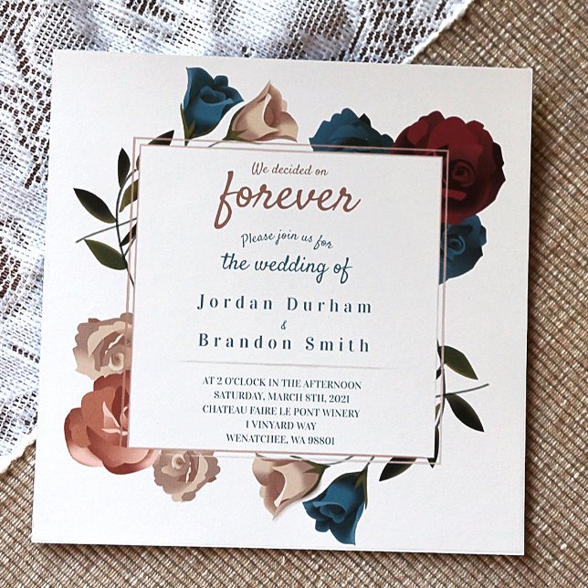Invitación Boda de Rosas Borgoña y Turquesa (Subido por el creador)