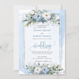 Invitación Boda de Rosas clásicos Boho Pastel Blue Silver