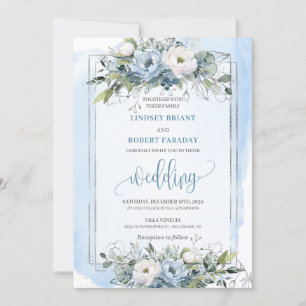 Invitación Boda de Rosas clásicos Boho Pastel Blue Silver