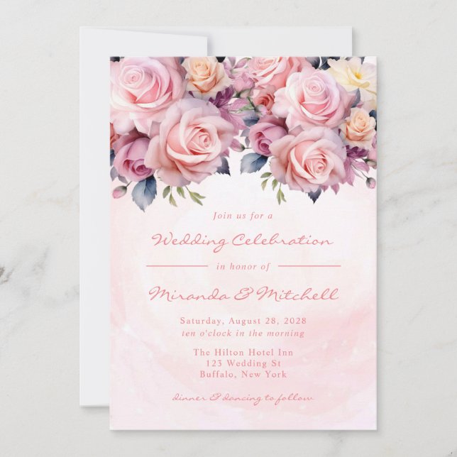 Invitación Boda de Rosas de acuarela (Anverso)