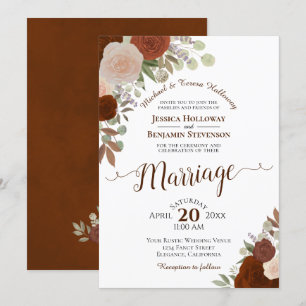 Invitación Boda de Rosas de acuarela de Naranja de roya y col