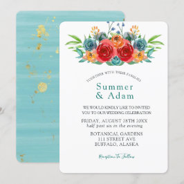 Invitación Boda de Rosas de acuarela de Naranja rojo otoño