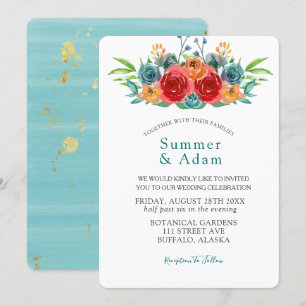 Invitación Boda de Rosas de acuarela de Naranja rojo otoño