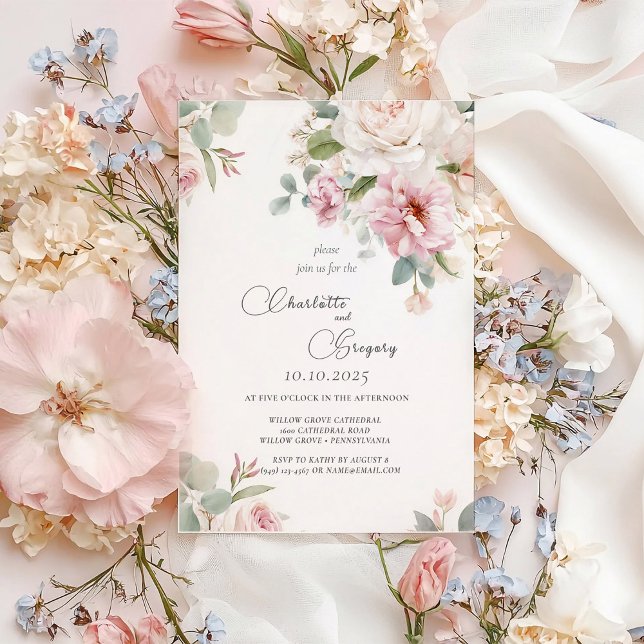 Invitación Boda de rosas de acuarela floral romántica (Subido por el creador)