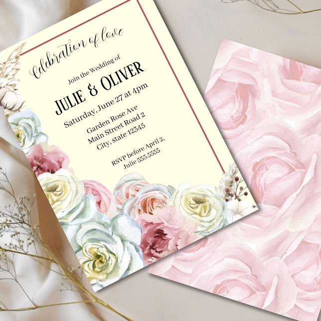 Invitación Boda de rosas de acuarela romántica (Subido por el creador)