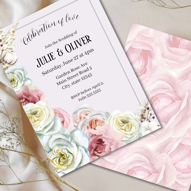Invitación Boda de rosas de acuarela romántica (Subido por el creador)