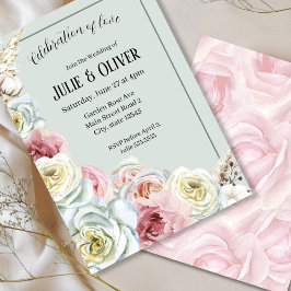 Invitación Boda de rosas de acuarela romántica