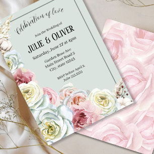 Invitación Boda de rosas de acuarela romántica