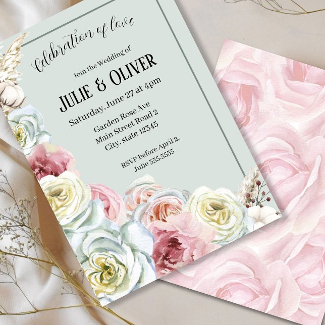 Invitación Boda de rosas de acuarela romántica (Subido por el creador)