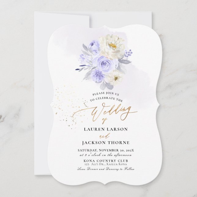 Invitación Boda de Rosas de ArtsApp H2 Dusty Purple (Anverso)