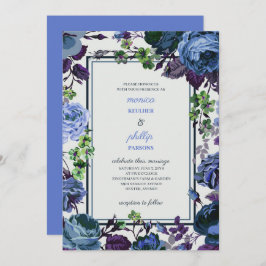 Invitación Boda de Rosas de Basura azul de acero ligero román