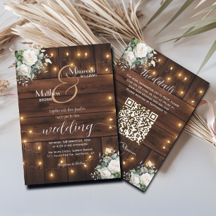 Invitación Boda de Rosas de código QR con luz de cadena de ma