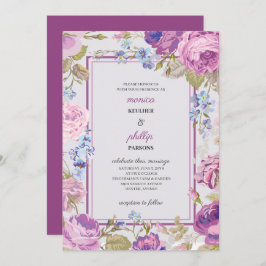 Invitación Boda  de Rosas de col roja violeta romántica