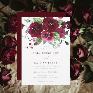 Invitación Boda de Rosas de color de agua de Borgoña