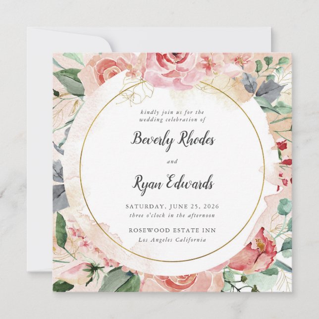 Invitación Boda de Rosas de color rojo (Anverso)