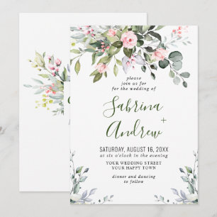 Invitación Boda de rosas de eucalipto elegante con vegetación
