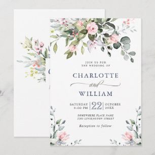 Invitación Boda de rosas de eucalipto elegante con vegetación
