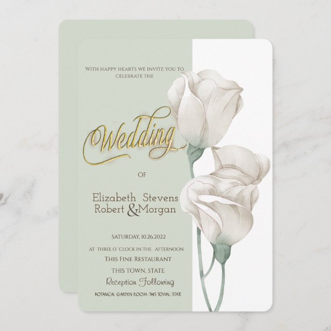 Invitación Boda de Rosas de Flores Blancas de moda (Anverso / Reverso)
