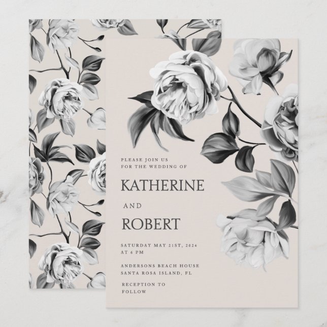 Invitación Boda de Rosas de flores botánicas modernas (Anverso / Reverso)