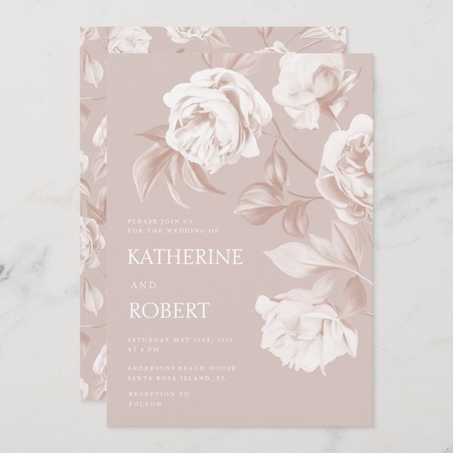 Invitación Boda de Rosas de flores botánicas modernas (Anverso / Reverso)