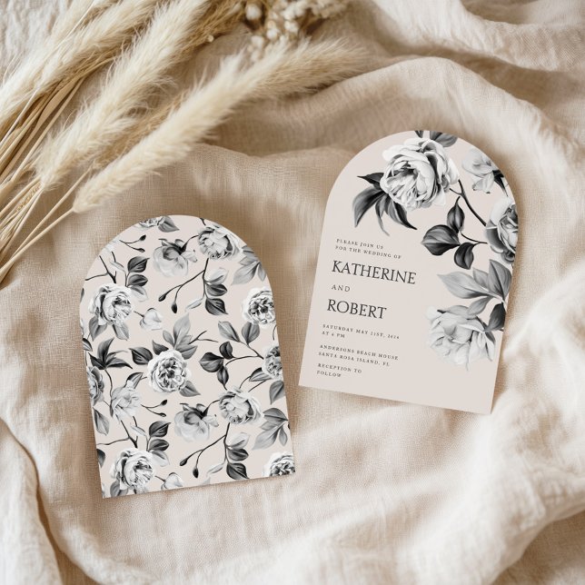 Invitación Boda de Rosas de flores botánicas modernas (Subido por el creador)