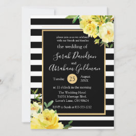 Invitación Boda de Rosas de flores de rayas blancas y negras