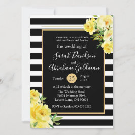 Invitación Boda de Rosas de flores de rayas blancas y negras