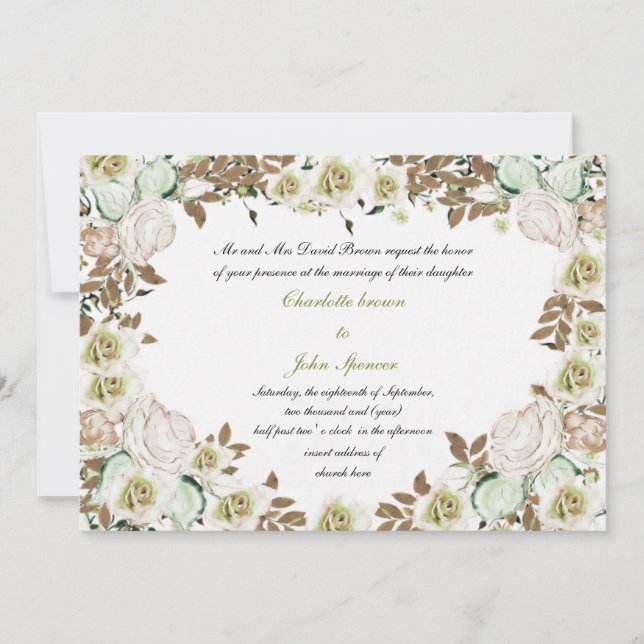 Invitación Boda de Rosas de Heart Frame Greenery (Anverso)