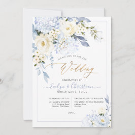 Invitación Boda de Rosas de Hidrangea Azul H2