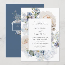Invitación Boda de Rosas de Hidrangea Floral Azul Dusty
